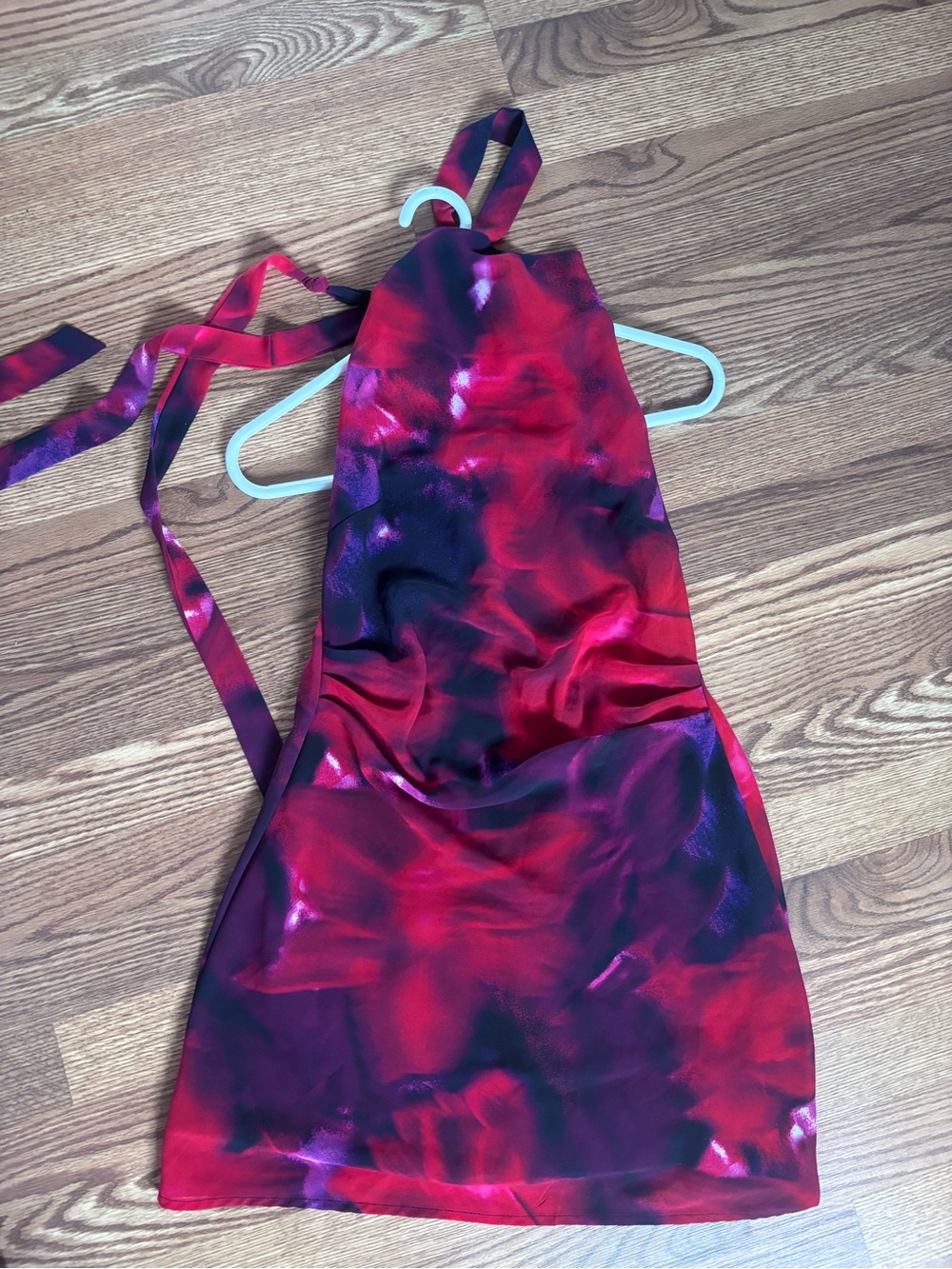 Red & Purple floral One-Piece Halter Dress